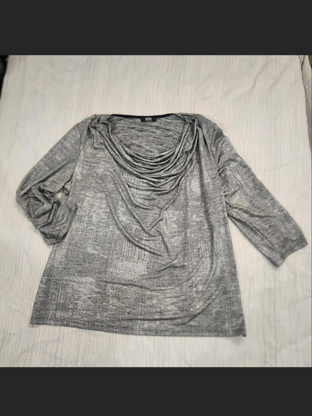 MSK Metallic Silver Cowl Neck Women's Top